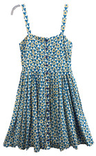 Tory Burch Dress Women’s Size 10 Blue Geometric Floral Pleated Lined Buttons