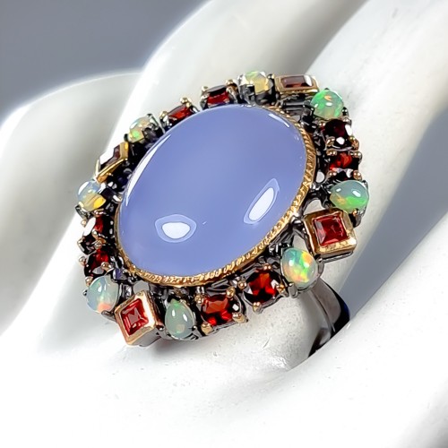 Handmade 24ct+ Natural Chalcedony Ring 925 Sterling Silver Size 9 /R417279 - Imagen 2 de 8