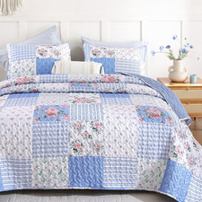 Floral Quilt Set Queen Size   Ultra Soft Lightweight Bedspread, 3 Piece Blue Bed