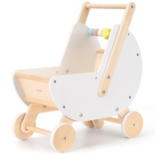 Wooden Baby Walker Doll Stroller Adjustable Handle Push Cart, Anti Tip, Q...