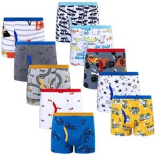 BIG ELEPHANT Boys Boxer Briefs 10-Pack, 100 Cotton Dinosaur Underwear Soft 7Y