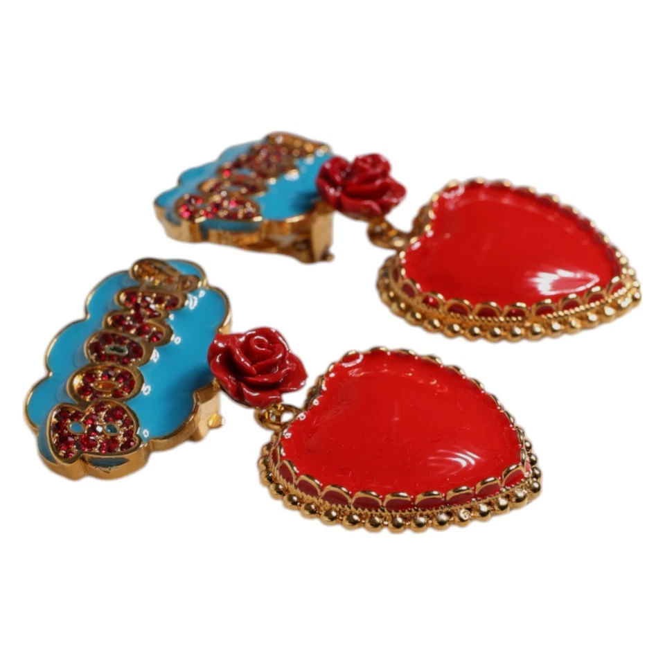 DOLCE & GABBANA Earrings Gold Heart BOOM Cartoon Crystal Clip-On RRP $800 - Image 2 of 4