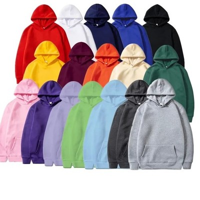 Unisex Solid Color Pocket Hoodie Fleece Sweatshirt Casual Sports Pullover Top