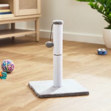 Cotton rope cat scratching post with hanging ball, white and grey, 17 ins x12 in
