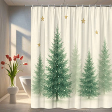 Christmas Tree Shower Curtain with Stars and Snow