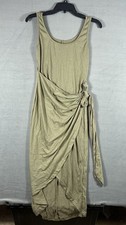 SHEIN Women's Olive Green Tank Midi Dress Side Tie Faux Wrap US Size 6 M Stretch