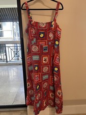 Loft Women’s Red Can Patterned Square Neck Midi Dress Size 14