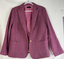 Talbots Pink Herringbone Blazer Jacket Size 16 Gold Buttons Lined Mid-Length