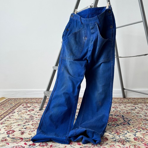 1970s Vintage French Workwear HBT Sanfor Faded Blue Pants - Picture 4 of 9