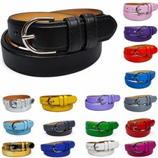 Women's Leather Casual Dress Plain Solid Colors Belt Silver Buckle Ladies New