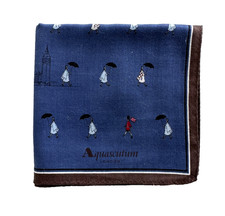 VTG Handkerchief Cotton People walk with Umbrellas British Soldiers Hold Flag 20