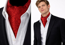 Cravatta uomo Ascot cravatta rossa floreale matrimonio formale vintage sciarpa fantasia UK