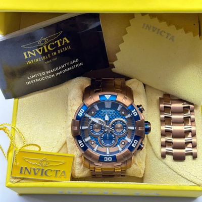 #ad Invicta Pro Diver Chronograph Wristwatch Rose Gold Tone Blue Dial 36045 $80.96