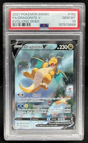 2021 Pokemon SWSH Evolving Skies Dragonite V Full Art #192/203 PSA 10 GEM MINT