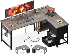 Home Office Corner Table Reversible L Shaped Computer Gaming Desk With Drawers