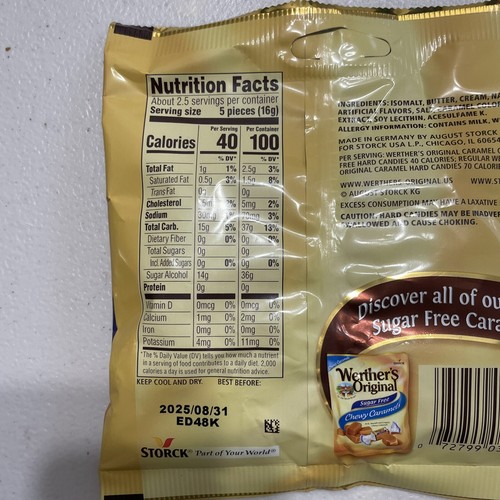 SUGAR FREE CARAMEL COFFEE Hard Candies Werther's 1.46oz bag (3 bags) - Picture 5 of 9