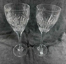 Irish Tipperary Crystal Wine Glasses Pair Signed 8-3/4" Fan & Lines TIP6 Pattern