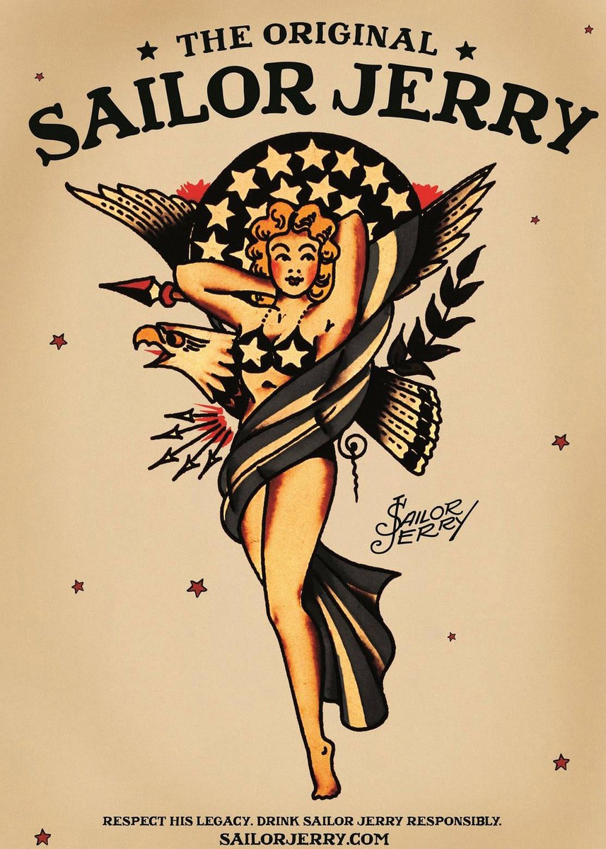 A3 Size - Sailor Jerry Tattoo Vintage GIFT / WALL DECOR ART POSTER