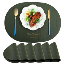 6 Sets de Table Ovale Cuir PU Lavable Vert Olive étanche Antidérapant 44x32cm