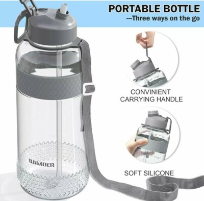 BAMOER WASSERFLASCHE mit Strohhalm BPA FREI 2L - 65oz Pink NUR