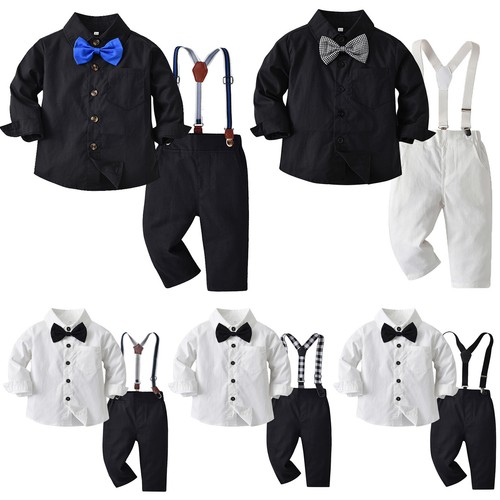Los niños jóvenes traje set camisa manga larga tirantes pantalones boda  bautizo de fiesta | eBay