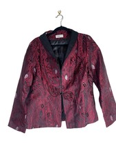 Dragon Silk Women’s Red Black Silk Jacket Kimono Blazer Size L Textured Sequins