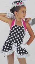 Tap Dance Costume size 6C Girls Dotted halter neck w/ HAT lace trimmed peplum
