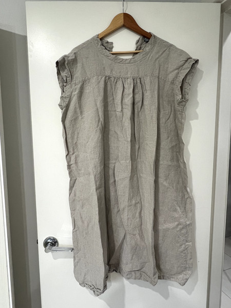 Miss Molly Sleeveless Linen Mini Shift Dress Grey Size M/L