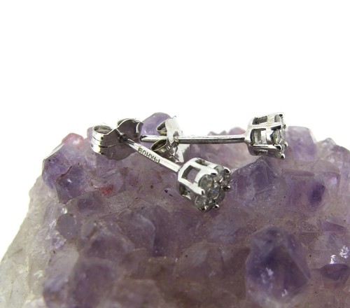 .15 ct tw Diamonds Round Cut 14k White Gold Butterfly Backs Stud Earrings - Picture 4 of 5