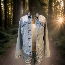 Gap Denim Icon Women's Distressed Lace Jacket Color Light Denim Size Large