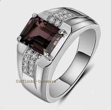 Natural Smoky Quartz  CZ Gemstones with 925 Sterling Silver Ring For Men's 80