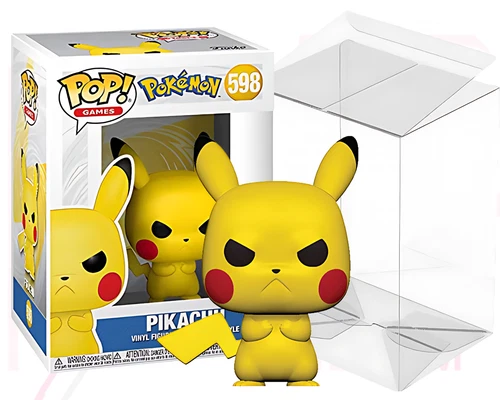 POKEMON FUNKO POP GAMES 598 Pikachu Angry or Grumpy with Clear PVC Protector