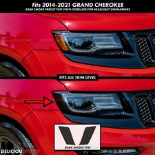 For Grand Cherokee 2014-2021 Smoke Headlight Side Markers Tint Overlays Vinyl