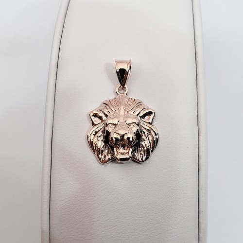 Solid 14K Rose Gold Mens Lion Pendant 
