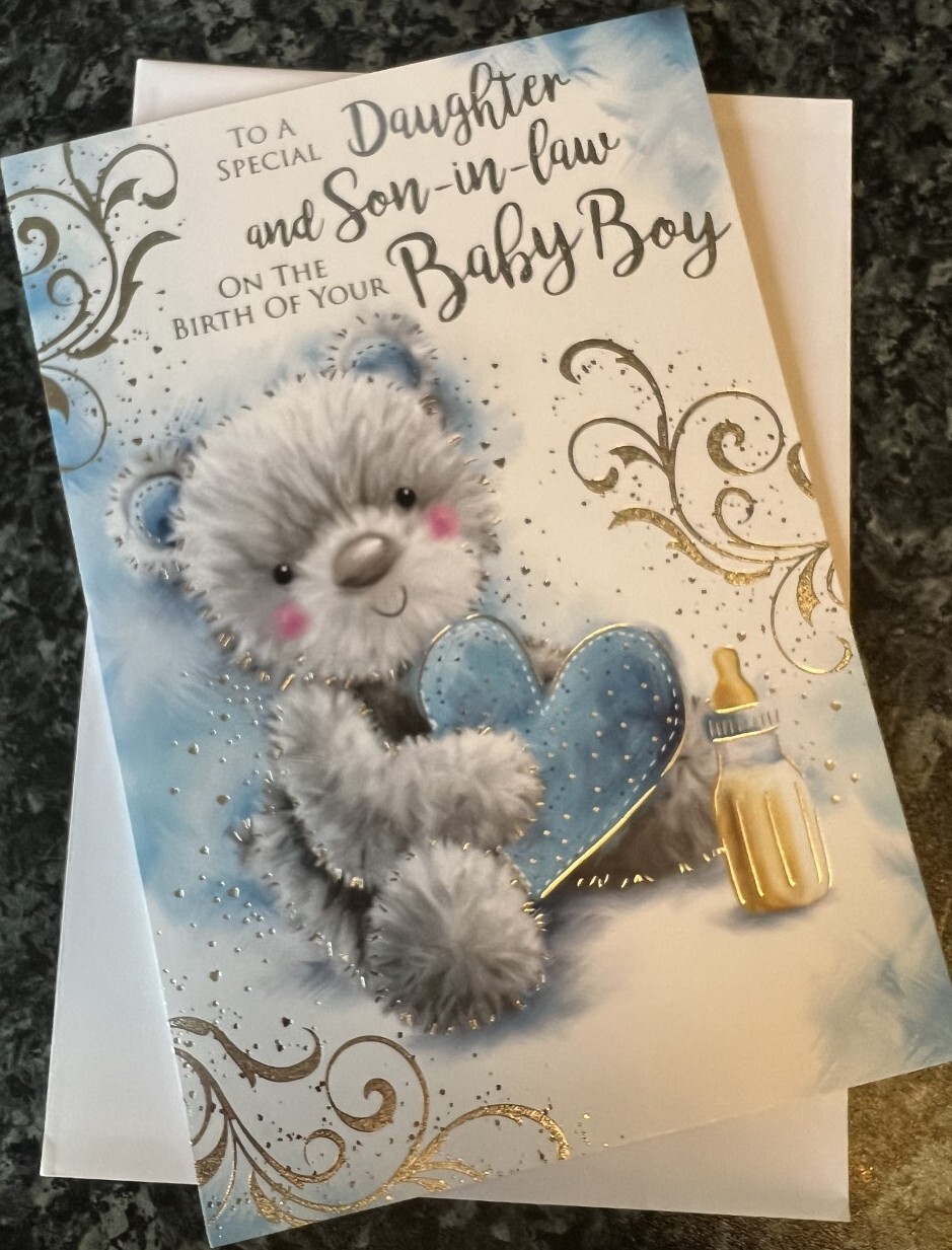 Daughter & Son-In-Law Birth Of Baby Boy Card - Foil - 6"" x 9""