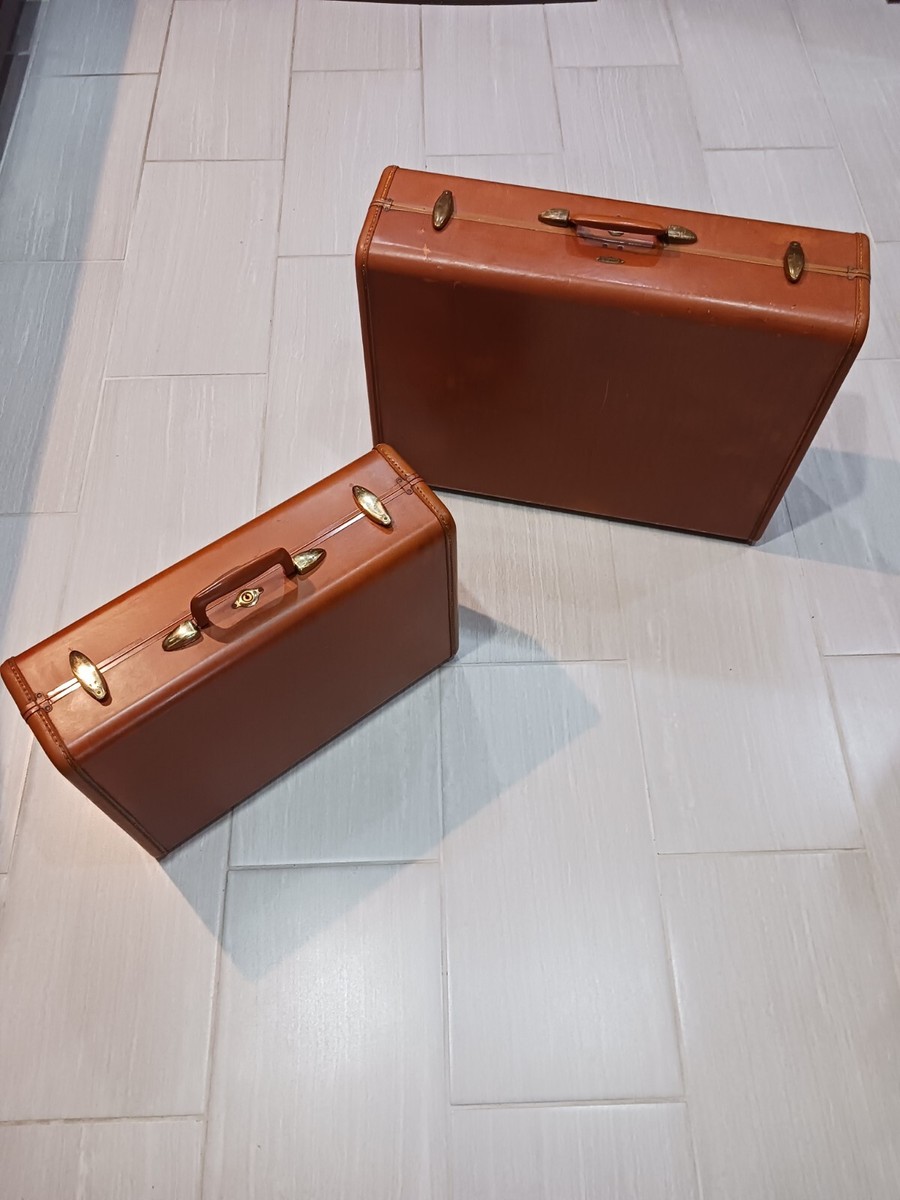 VINTAGE 1950's SET OF 2- SAMSONITE- TAN/Cognac LEATHER
