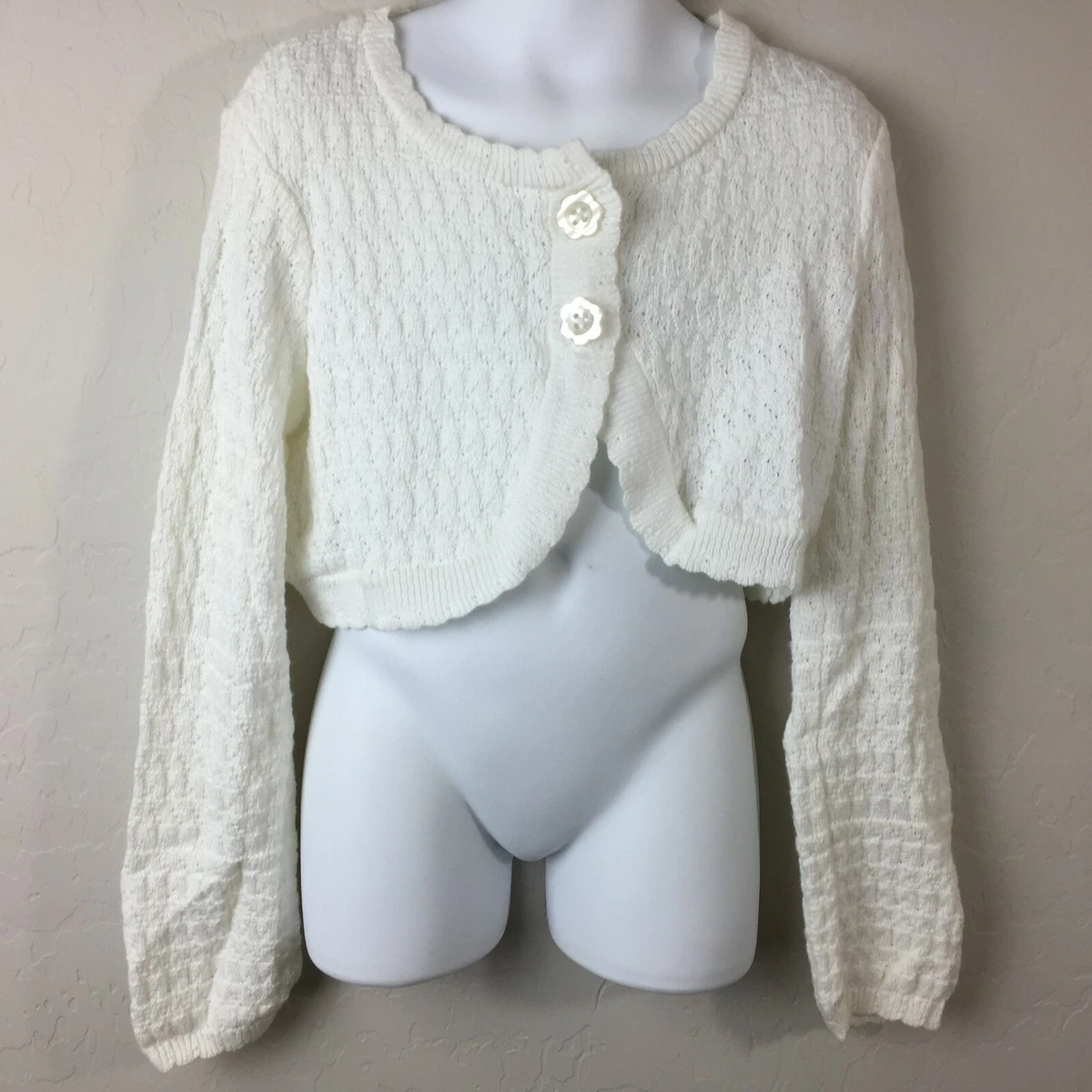 Greendog Girl s White Sweater Bolero Shrug Knit Church Sunday