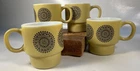 4 Vintage Milk Glass Mugs Stacking Coffee Cups Mandala Medallion Retro Modern