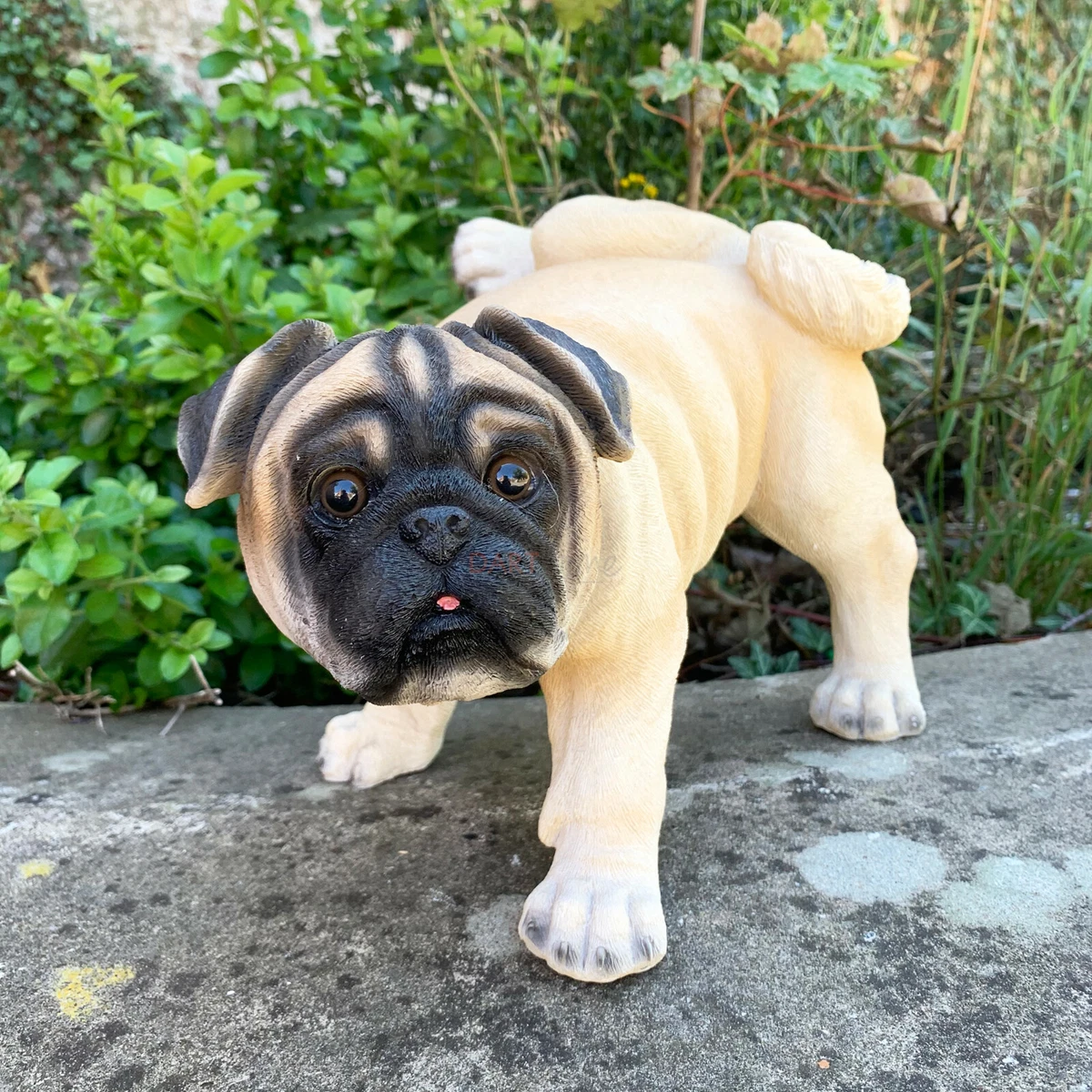 Cocking Leg Cream Short Nosed Pug Puppy Dog Home Garden Statue