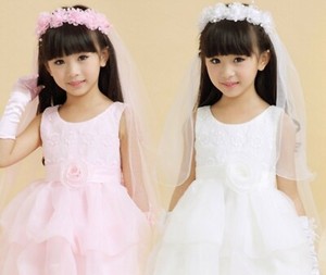 Flower Girl Children Kids White Pink Hair Head Lace Veil Garland