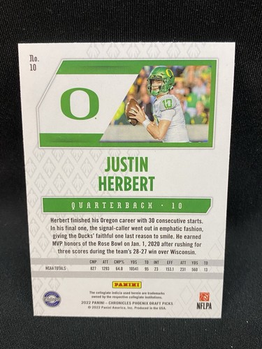 2022 Panini Chronicles Draft Picks Phoenix #10 Justin Herbert - Picture 2 of 2