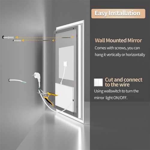 LED Wall Rectangular Mirror Anti-fog Bathroom Mirrors Makeup Light Wall Mounted - Picture 14 of 17