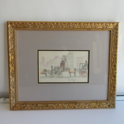 New York City Winter at the Plaza Drawing Study Sketch Framed Guy Wiggins  NYC