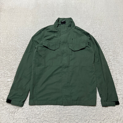 Nike Jacket Men Size Small Green Military M65 Woven Utility Cargo Snap Front