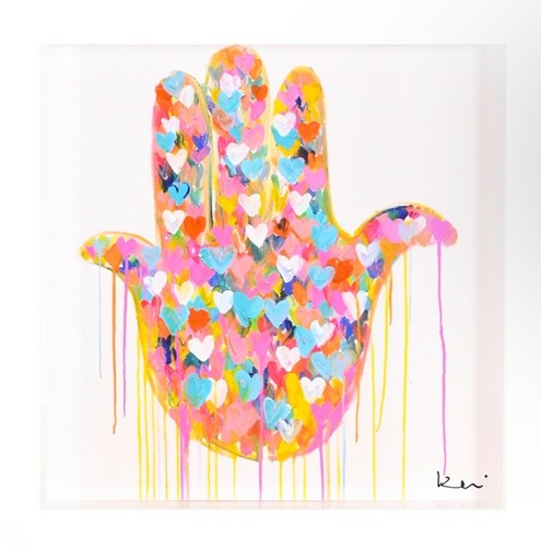 Kerri Rosenthal Hamsa Block of Love, 8x8” Multicolor New