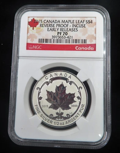 2015 Canada $4 Silver Reverse Proof Incuse Maple Leaf NGC PF70 1/2 oz .9999