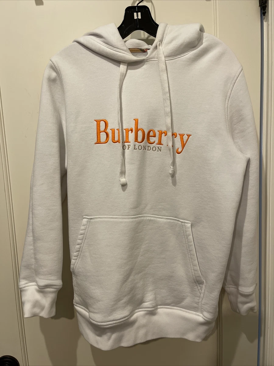 AUTH Burberry London England White Fleece Hoodie Sweatshirt Size
