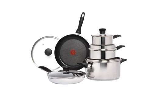 T-fal Stainless Steel Cookware Set, Non-Stick, Dishwasher & Oven Safe, 10-pc