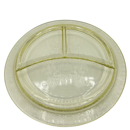 Vintage Yellow Depression Glass Grill Plate Floral Poppy Pattern 10.25” - Picture 6 of 7
