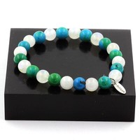 Armband Perlen Chrysokoll + Mondstein 8 Mm. Hergestellt In Frankreich.